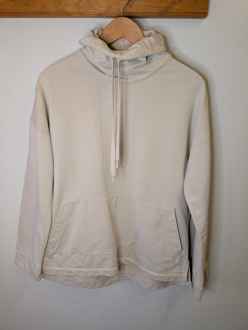 M.M. LaFleur Cream Cowl Neck Drawstring Pullover Sweatshirt 100% Cotton Small